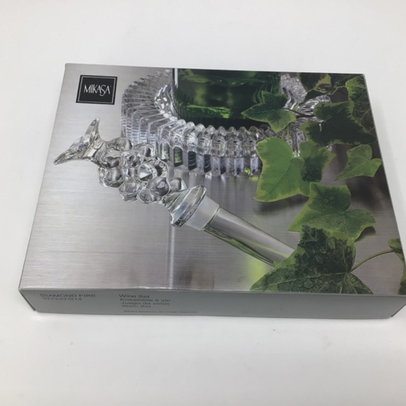 NEW Mikasa Diamond Fire Crystal Wine Coaster & Stopper Set - Picture 10 of 10